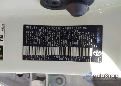 2020 Toyota Corolla Le из США, поврежденный, VIN 5YFEPRAE7LP054406